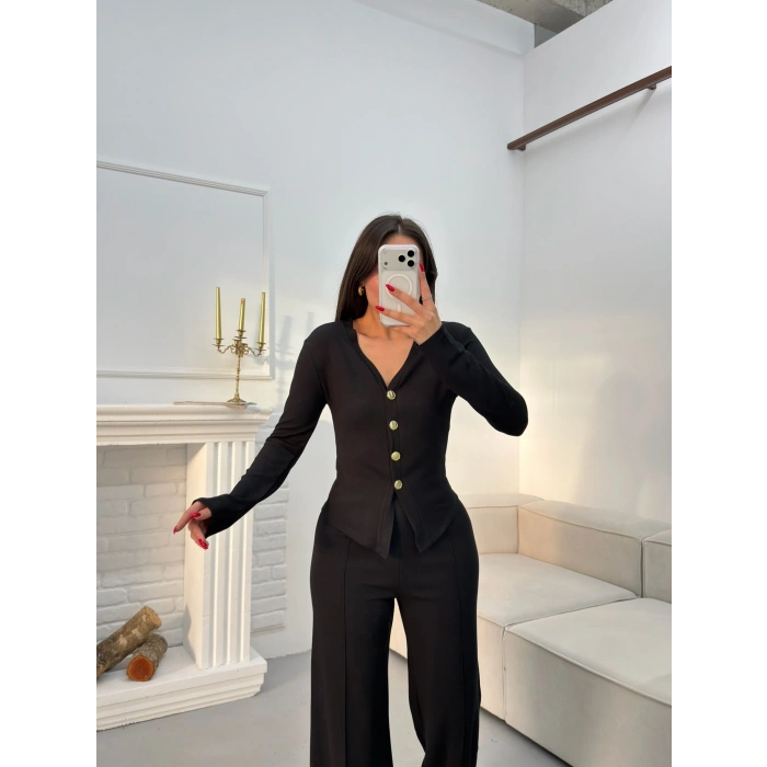 Oys Kumaş Düğmeli Takım - SİYAH