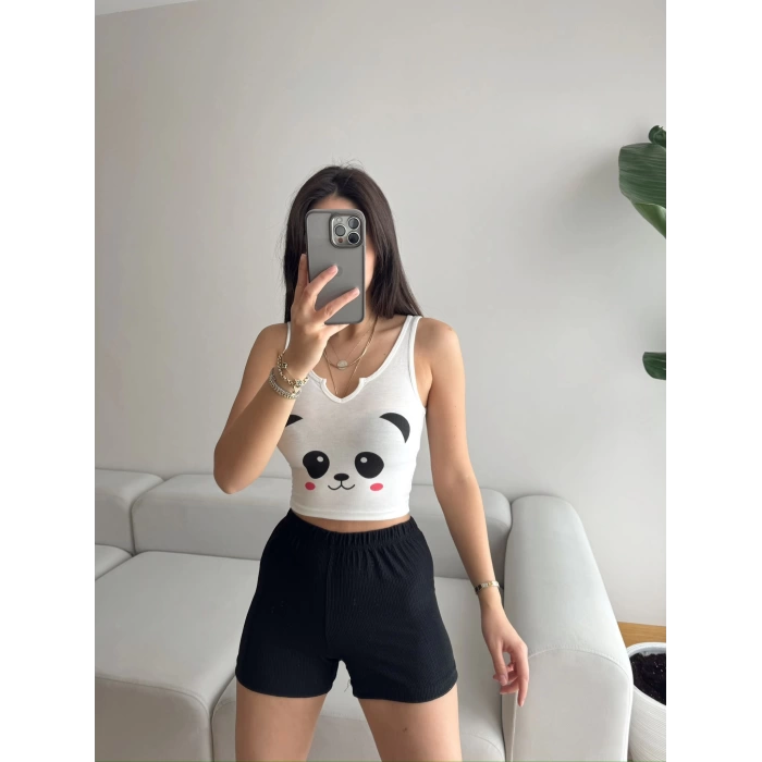 Panda Desen Şortlu Pijama Takımı
