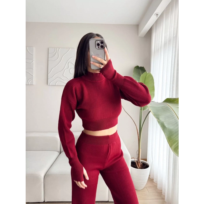 Pantolon & Crop Triko İkili Takım - MÜRDÜM