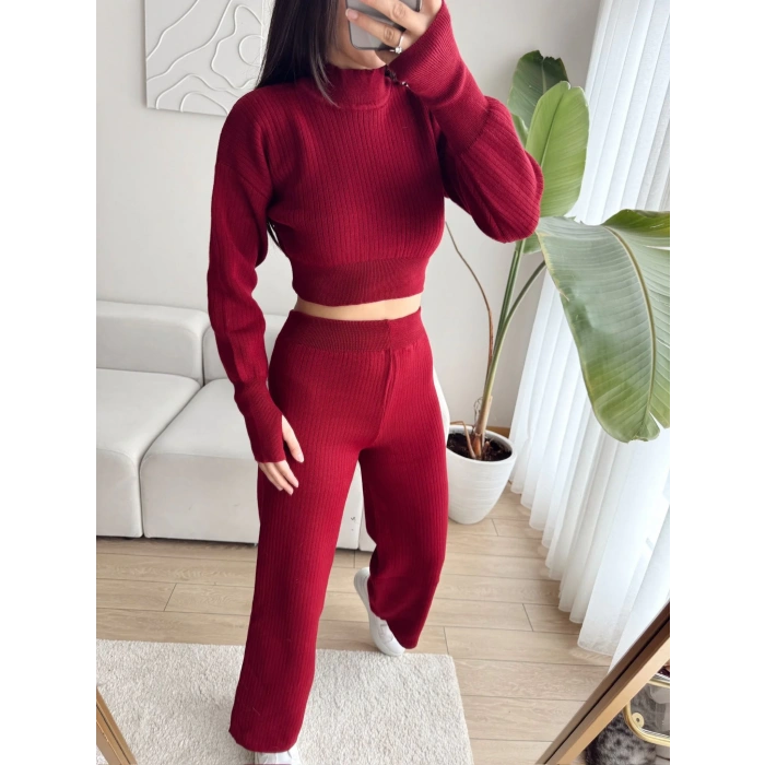 Pantolon & Crop Triko İkili Takım - MÜRDÜM
