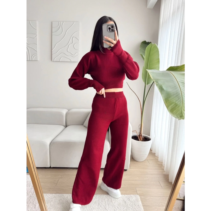 Pantolon & Crop Triko İkili Takım - MÜRDÜM