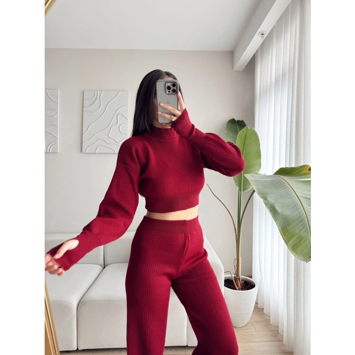Pantolon & Crop Triko İkili Takım - MÜRDÜM