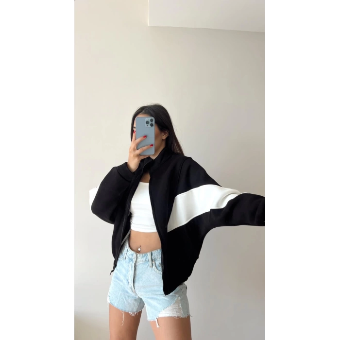 Parçalı Yarasa Kol Oversize Hırka-SİYAH