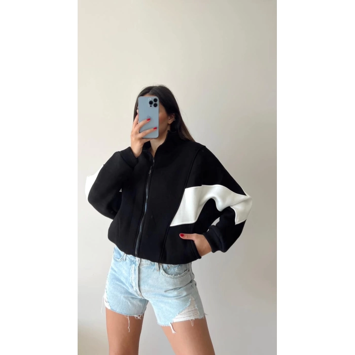 Parçalı Yarasa Kol Oversize Hırka-SİYAH