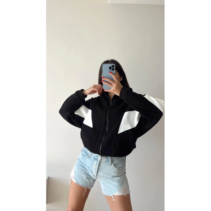 Parçalı Yarasa Kol Oversize Hırka-SİYAH