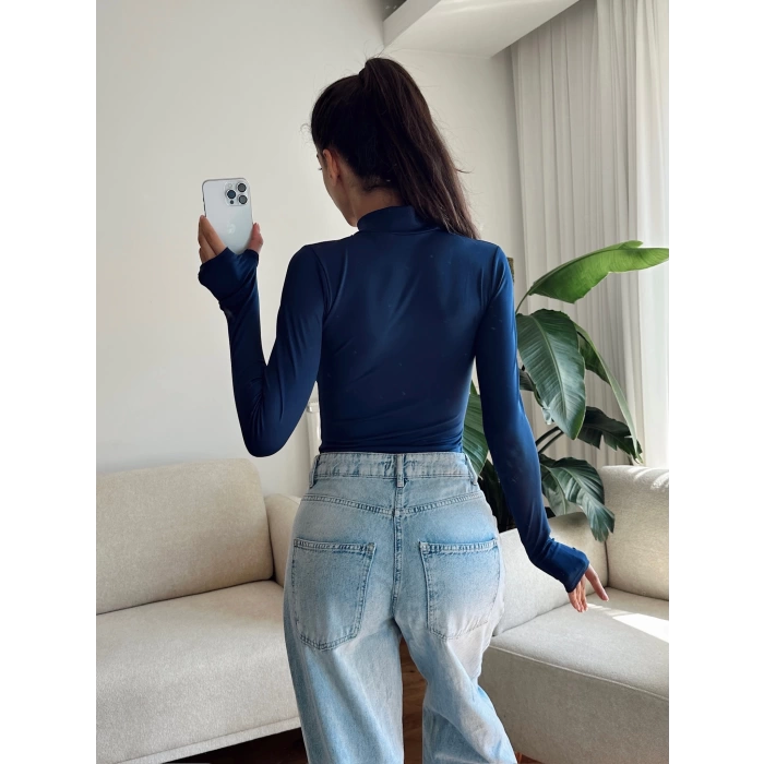 Parmak Geçmeli Balıkçı Bodysuit - LACİVERT