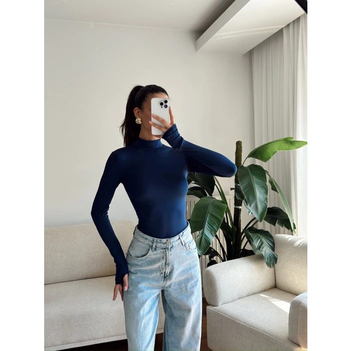 Parmak Geçmeli Balıkçı Bodysuit - LACİVERT