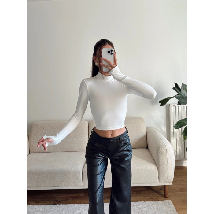 Parmak Geçmeli Balıkçı Crop - BEYAZ