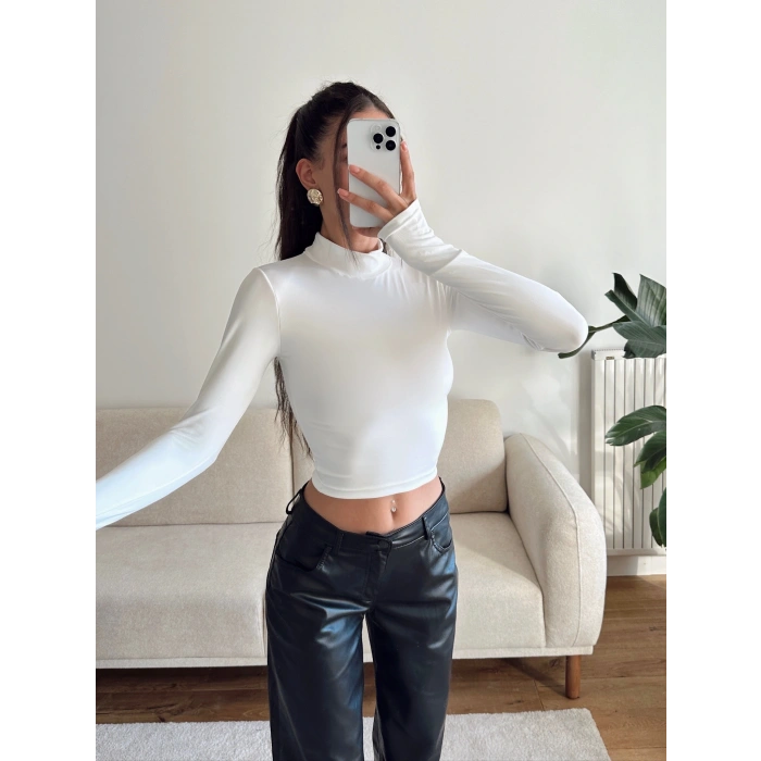 Parmak Geçmeli Balıkçı Crop - BEYAZ