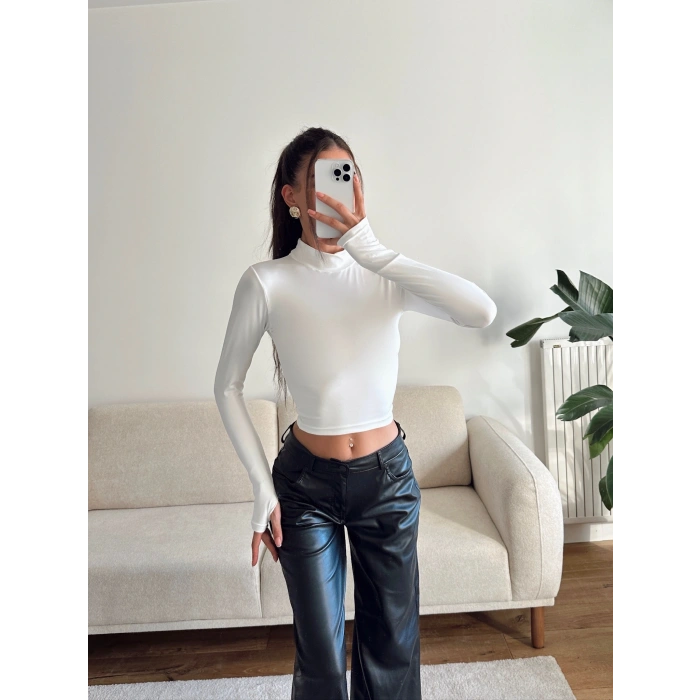 Parmak Geçmeli Balıkçı Crop - BEYAZ