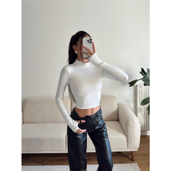 Parmak Geçmeli Balıkçı Crop - BEYAZ