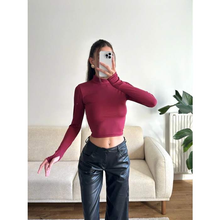 Parmak Geçmeli Balıkçı Crop - BORDO