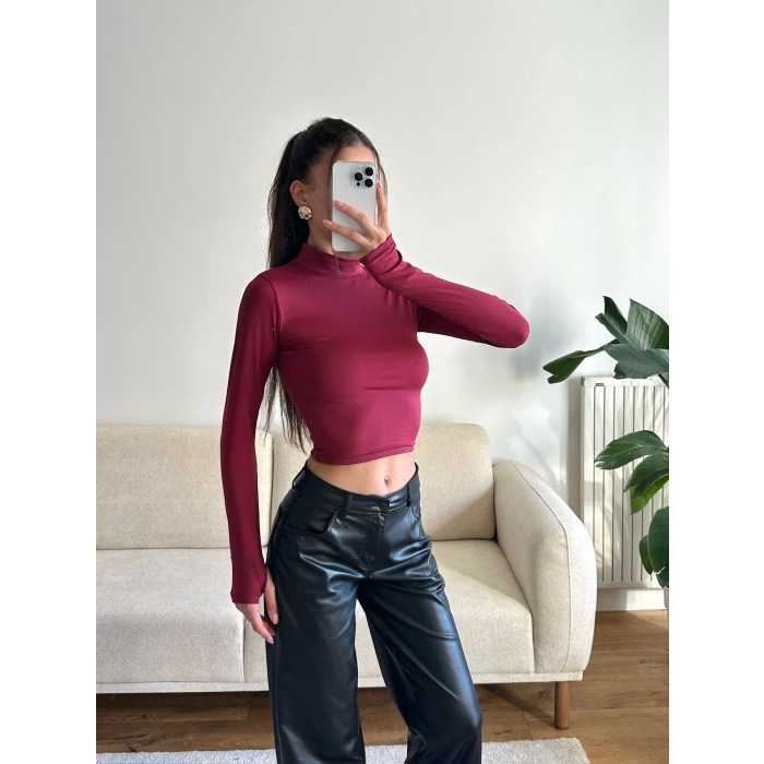 Parmak Geçmeli Balıkçı Crop - BORDO