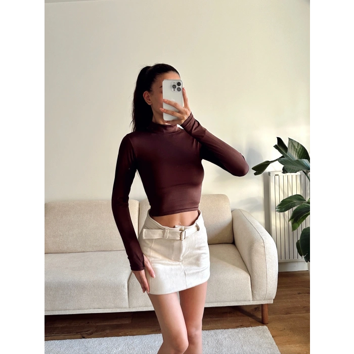 Parmak Geçmeli Balıkçı Crop - KAHVE
