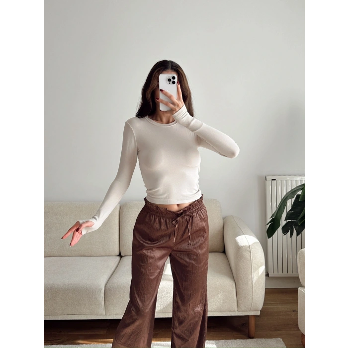 Parmak Geçmeli Basic Crop - BEJ