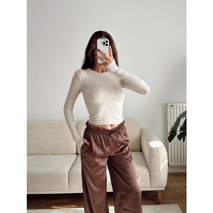 Parmak Geçmeli Basic Crop - BEJ