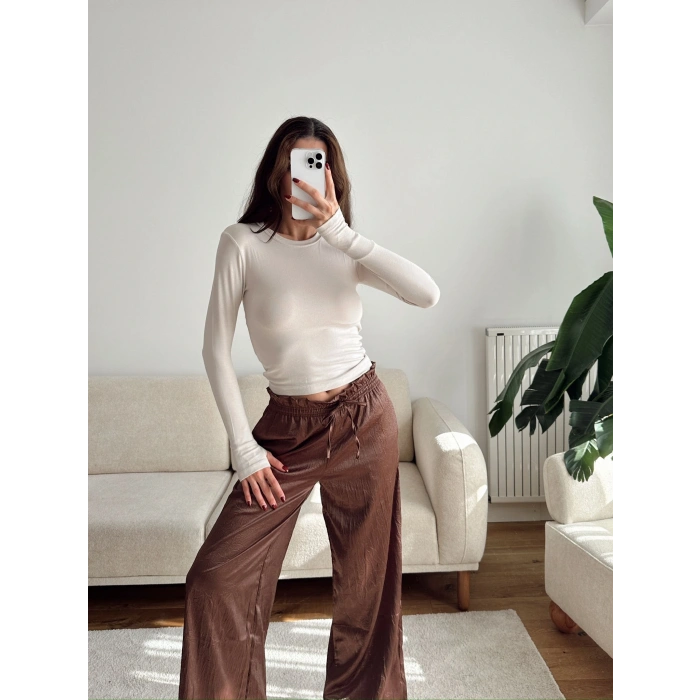 Parmak Geçmeli Basic Crop - BEJ