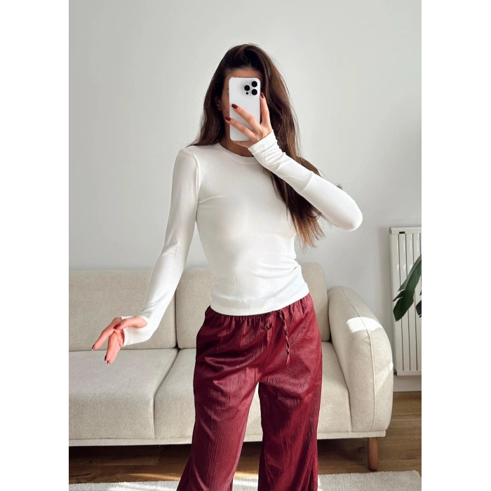 Parmak Geçmeli Basic Crop - BEYAZ