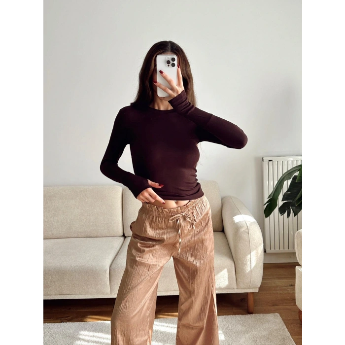 Parmak Geçmeli Basic Crop - KAHVE