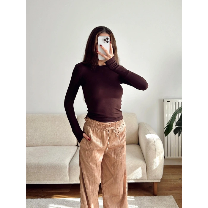 Parmak Geçmeli Basic Crop - KAHVE