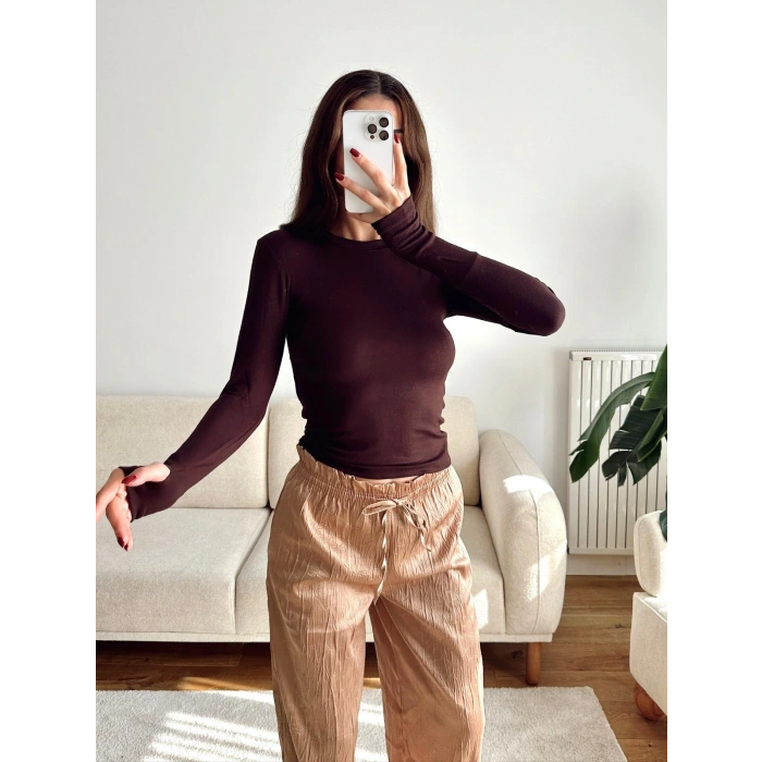 Parmak Geçmeli Basic Crop - KAHVE