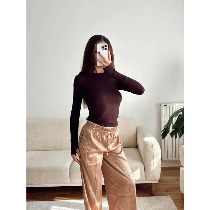 Parmak Geçmeli Basic Crop - KAHVE