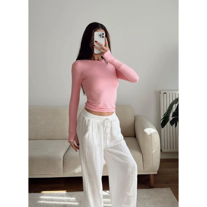 Parmak Geçmeli Basic Crop - PEMBE