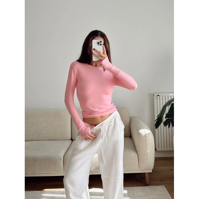 Parmak Geçmeli Basic Crop - PEMBE