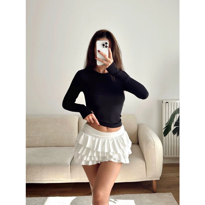 Parmak Geçmeli Basic Crop - SİYAH