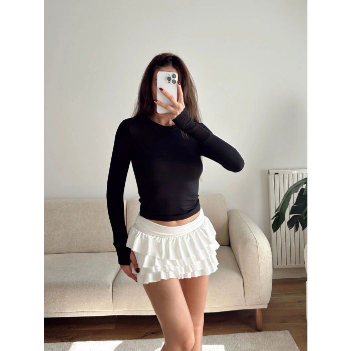 Parmak Geçmeli Basic Crop - SİYAH