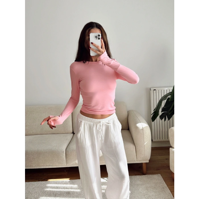 Parmak Geçmeli Basic Crop - PEMBE