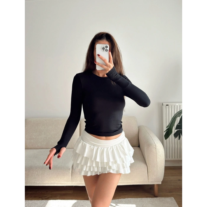 Parmak Geçmeli Basic Crop - SİYAH