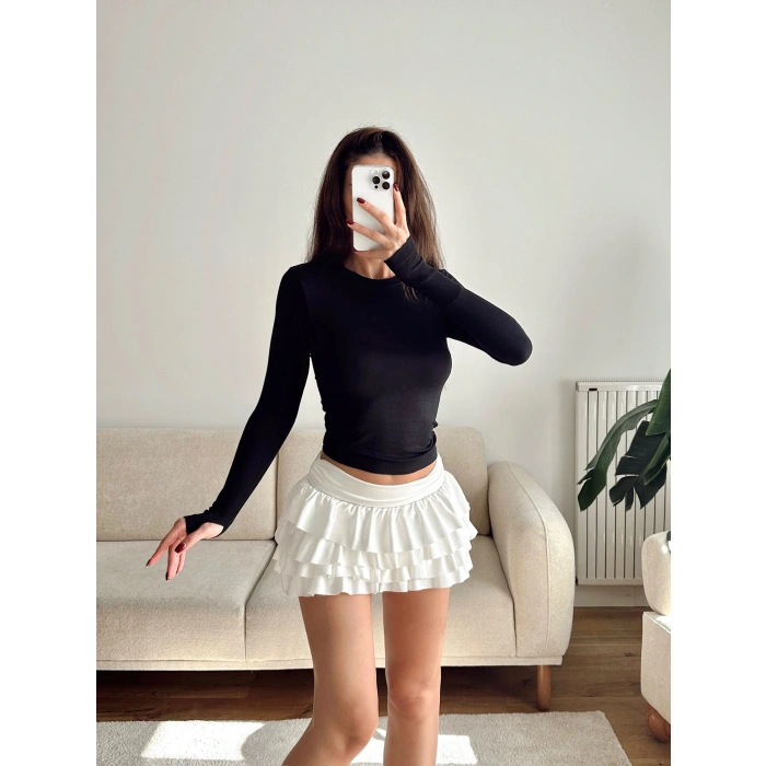 Parmak Geçmeli Basic Crop - SİYAH