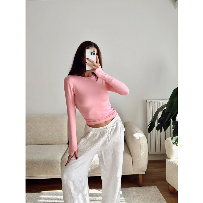 Parmak Geçmeli Basic Crop - PEMBE