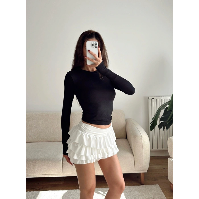 Parmak Geçmeli Basic Crop - SİYAH