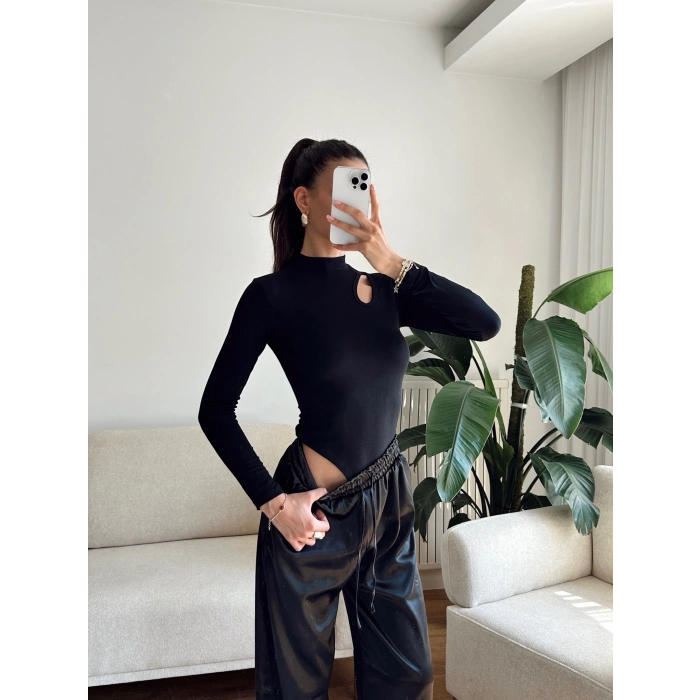 Buzzy Kumaş Damla Bodysuit - SİYAH