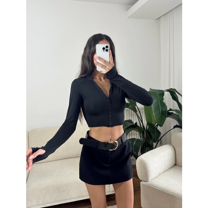 Parmak Geçmeli Fermuar Crop