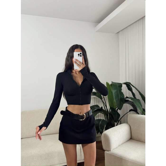 Parmak Geçmeli Fermuar Crop