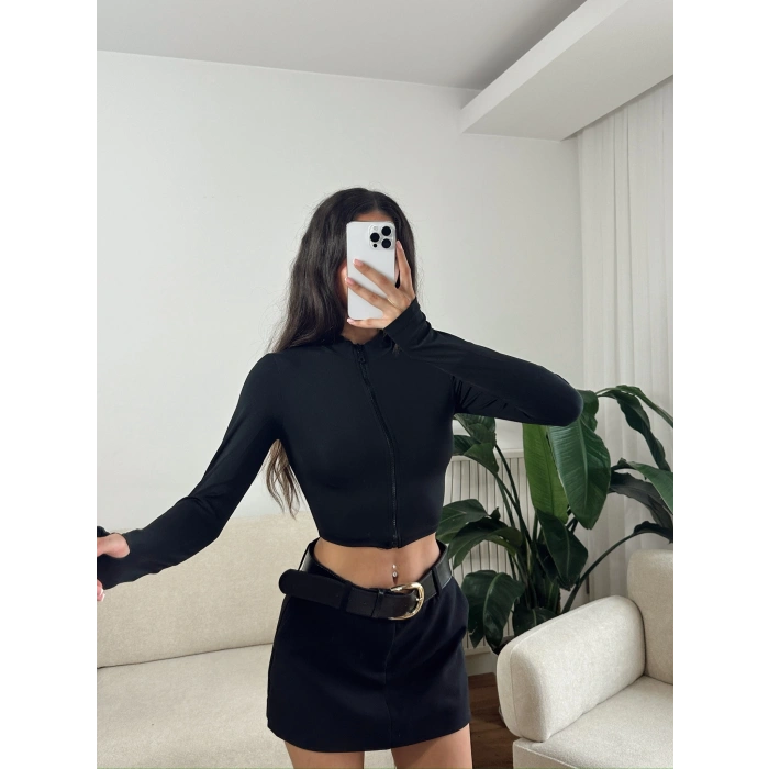 Parmak Geçmeli Fermuar Crop