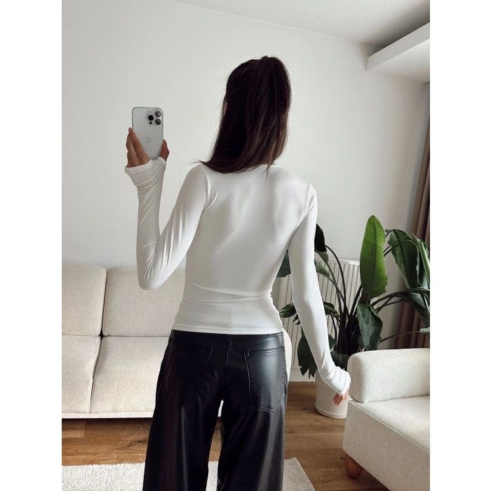 Parmak Geçmeli Fermuar Crop - BEYAZ