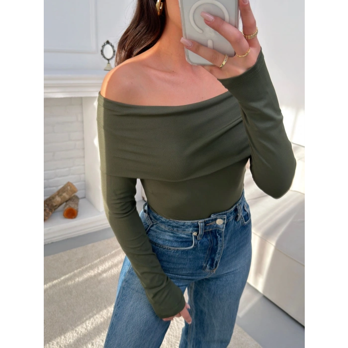 Parmak Geçmeli Madonna Bodysuit - HAKİ