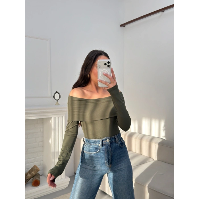 Parmak Geçmeli Madonna Bodysuit - HAKİ