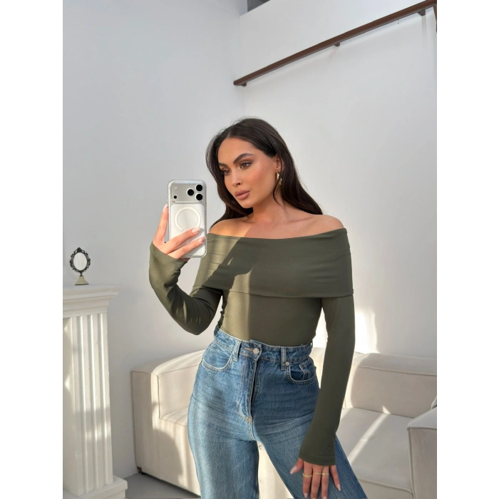 Parmak Geçmeli Madonna Bodysuit - HAKİ