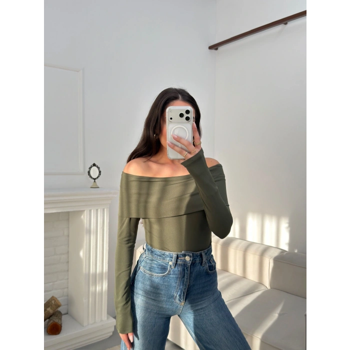 Parmak Geçmeli Madonna Bodysuit - HAKİ