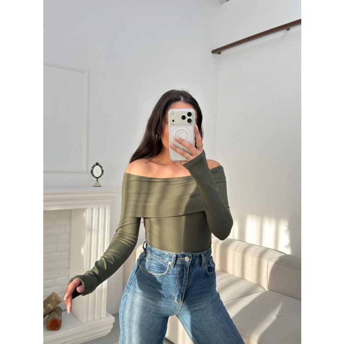 Parmak Geçmeli Madonna Bodysuit - HAKİ