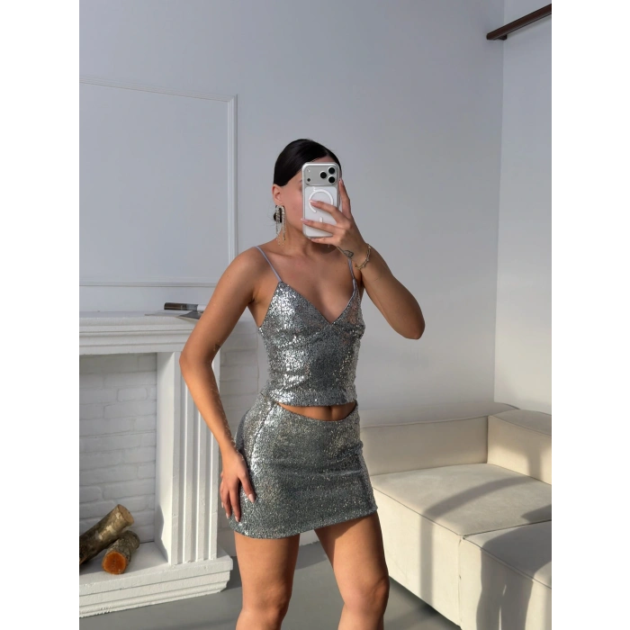 Payetli Mini Takım - GRİ