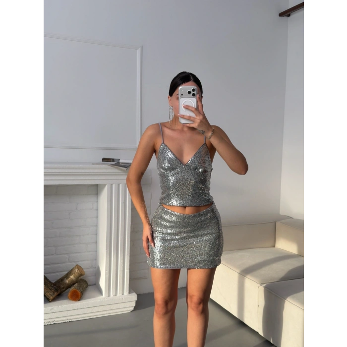 Payetli Mini Takım - GRİ