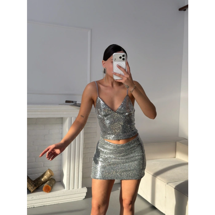 Payetli Mini Takım - GRİ