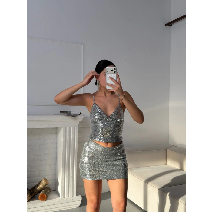 Payetli Mini Takım - GRİ