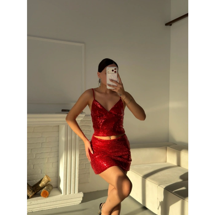 Payetli Mini Takım - KIRMIZI